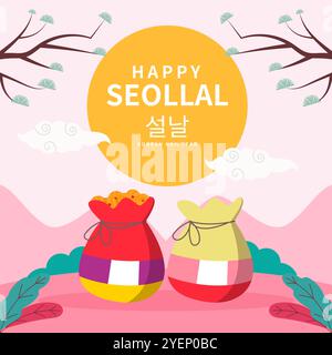 flat Happy Seollal Korea Festival illustration design Stock Vector