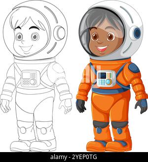 Two kids in astronaut suits smiling Stock Vector