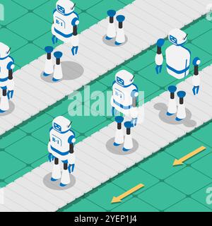 Isometric automated production line concept with industrial conveyor ...