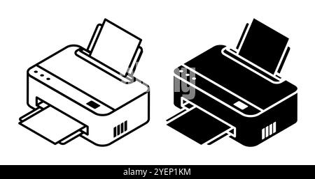 Linear icon, Isometric inkjet printer. Printing documents in office using copiers. Simple black and white vector isolated on white background Stock Vector