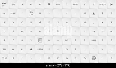 Rectangular white computer keyboard buttons with chaotically mixed symbols and letters. Gray horizontal copy space for design of web pages and interfa Stock Vector
