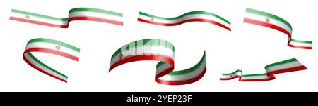 Set of holiday ribbons. Republic of Iran flag waving in wind. Separation into lower and upper layers. Design element. Vector on white background Stock Vector