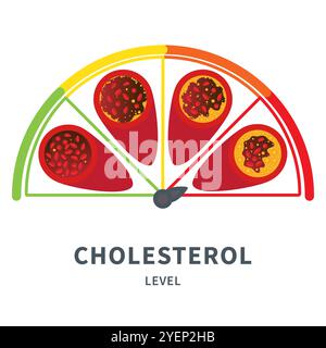 Cholesterol level meter gauge with blood vessel Stock Vector