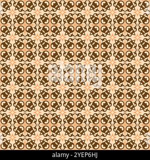 Vector seamless Spanish tile illustration pattern with ceramic motif. Sicilian majolica Italian brown color, Portuguese azulejos, Mexican talavera Stock Vector