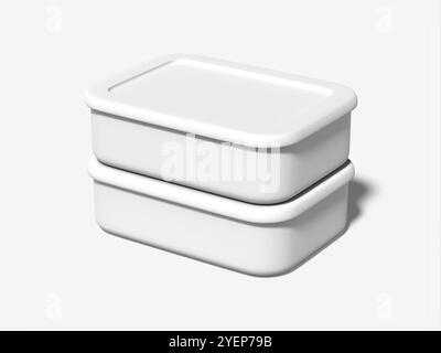 3D Mockup of Two Stacked White Lunch Boxes Isolated Stock Photo