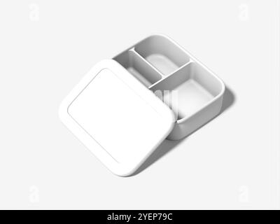Isolated White Blank Plastic Lunch Box Mockup 3D Render Stock Photo