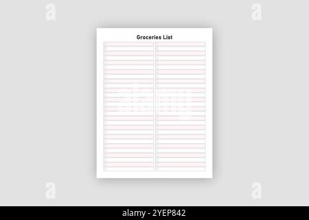 Groceries List,grocery List Template KDP interior Design Stock Vector