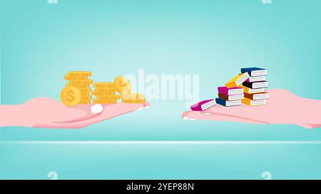 exchanging knowledge or science for money for a business or start up project concept flat illustration, new business to get money or venture capital Stock Vector