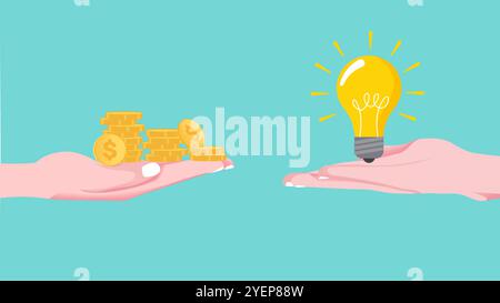 exchanging knowledge or science for money for a business or start up project concept flat illustration, new business to get money or venture capital Stock Vector