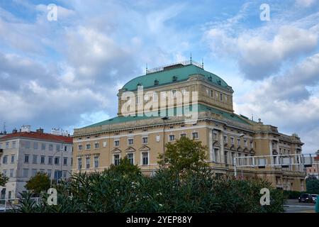 Ivan Zajc Theatre located in Rijeka, Croatia. Known for its distinctive green roof and classical architectural details Stock Photo