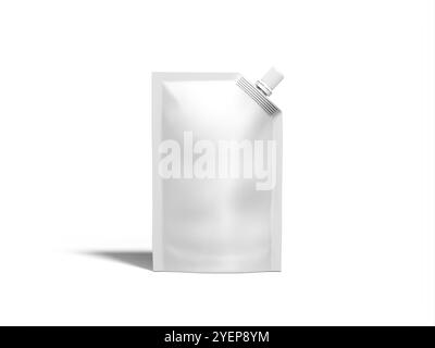 Front View of Blank White Spout Pouch Mockup 3D Render Stock Photo