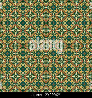 Seamless colorful patchwork tile with Islam, Arabic, Indian, ottoman motifs. Majolica pottery tile. Portuguese and Spain decor. Ceramic tile in talave Stock Vector