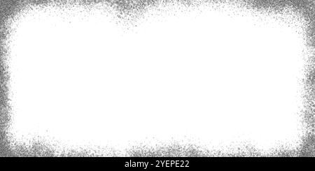 Stipple grunge frame. Edged textured border. Grainy vector background with snow effect. Paper fade noisy gradient template. Dotted sand distress Stock Vector