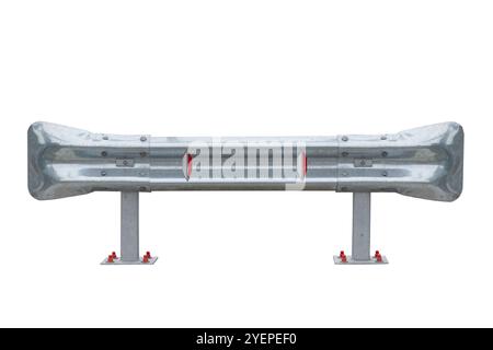 Road and highway safety rail barrier made of steel isolated on white. Designed to prevent crashes on dangerous roads Stock Photo