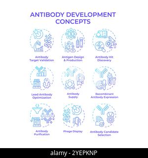 Antibody development blue gradient concept icons Stock Vector