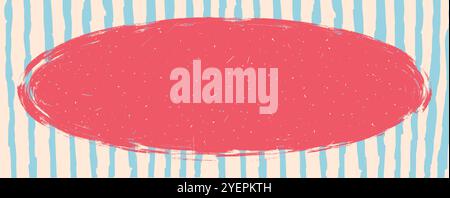 Grunge vintage oval sticker with torn edges. Rough edges pink oval frame on blue striped background. Vector silhouette for stickers, banners Stock Vector