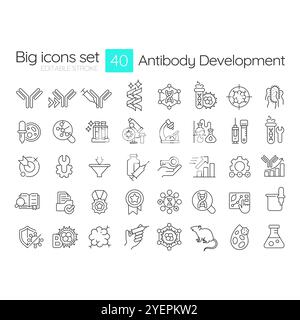 Antibody development linear icons set Stock Vector