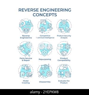 Reengineering soft blue concept icons Stock Vector