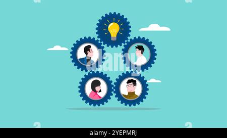 teamwork collaboration with knowledge for success illustration with the concept of several business people working to rotate connected cogwheels gear Stock Vector