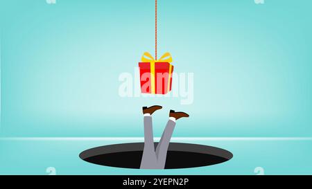 problems or traps in doing business with the concept of an entrepreneur who falls into a hole because he is lulled by the trappings of prizes Stock Vector