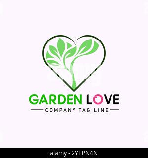 Heart-Shaped Green Garden Love Logo Design. Stock Vector