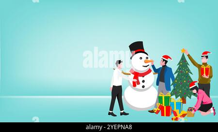 business people preparing for Christmas celebrations flat design vector illustration, office christmas party cartoon, corporate christmas party Stock Vector