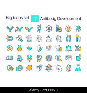 Antibody development RGB color icons set Stock Vector