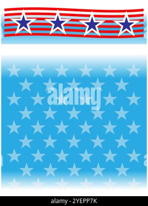 USA flag symbols patriotic background border with blue starry copy space for text. Stock Vector