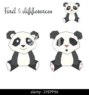 Find differences kids layout for game panda bear Stock Vector