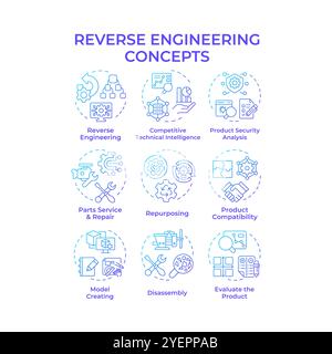 Reengineering blue gradient concept icons Stock Vector