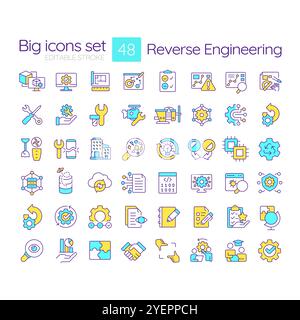 Reverse engineering RGB color icons set Stock Vector