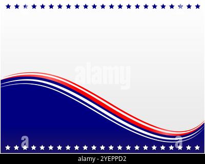 Abstract USA flag symbols wave pattern corner border design template with empty space for your text. Stock Vector