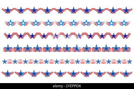 Decorative dividers borders set with US flag symbols vector design template. Stock Vector