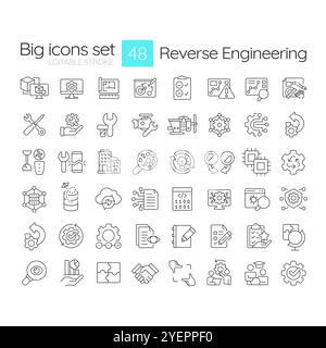 Reverse engineering linear icons set Stock Vector