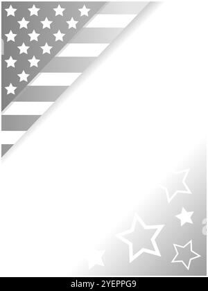 American flag symbols monochrome grey background border with empty space for text. Stock Vector