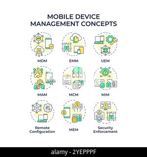 Mobile device management multi color concept icons Stock Vector