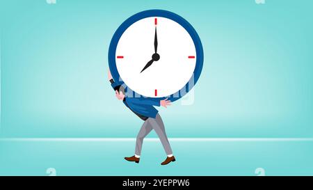 Illustration of a businessman carrying a watch with a flat design style, work deadline concept, time management Stock Vector