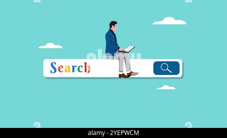 find job vector and illustration with the concept of someone looking for job vacancies on the internet using a laptop, looking for job vacancies conce Stock Vector