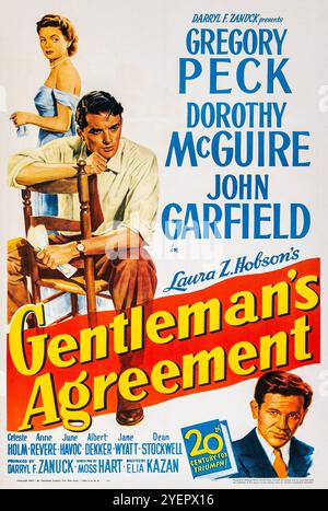 Movie poster for the 1947 film Gentleman's Agreement with Gregory Peck, Dorothy McGuire, John Garfield Stock Photo