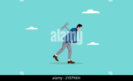 Businessman tired with wind up key design vector illustration suitable to describe someone whose life is controlled by someone else Stock Vector
