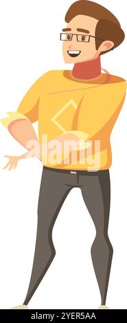 Flat Design of Friendly Man Extending Hand in Greeting Cartoon Style Stock Vector