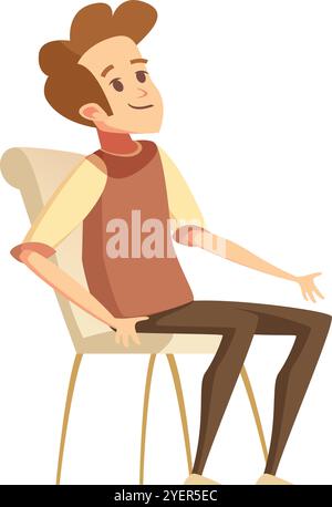 Young Man in Casual Pose Sitting on Chair Vector Stock Vector