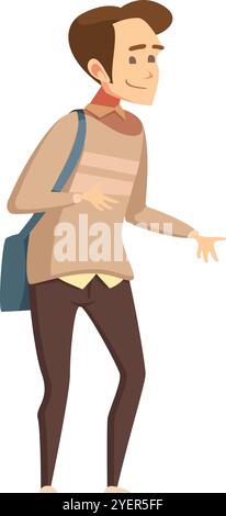 Happy Young Man with Backpack Standing in Vector Art Style Stock Vector