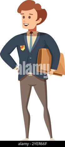 Friendly Young Man with Backpack Stands and Smiles Vector Illustration Stock Vector