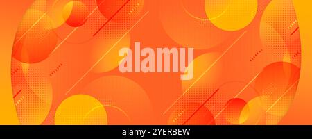 Abstract Orange Gradient Background with Geometric and Circular Elements. Creative and Dynamic Banner Vector Design Stock Vector