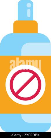 Blue spray bottle with prohibition sign informing about dangerous content, warning about using the product Stock Vector
