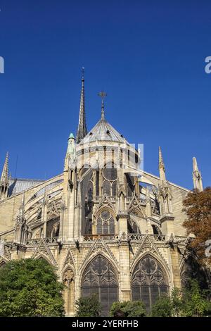 Notre-Dame de Paris, cathedral church in Paris is the most famous of the Gothic cathedrals of the Middle Ages and is distinguished for its size, antiq Stock Photo