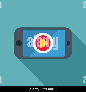 Mobile phone displaying video player interface, ideal for concepts related to online video streaming and mobile entertainment Stock Vector