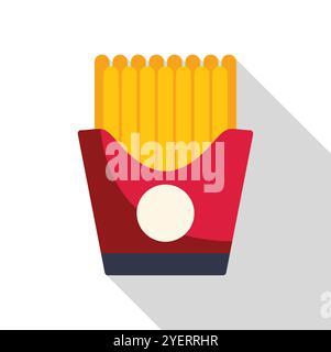 French fries served in a red container with a white circle, symbolizing fast food, snacking, and casual dining Stock Vector