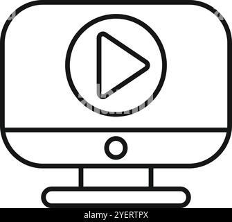 Video playback symbol displayed on computer monitor, representing online streaming content and digital media consumption Stock Vector